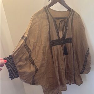 Ba&sh Bohemian Tan and Black cotton boho top